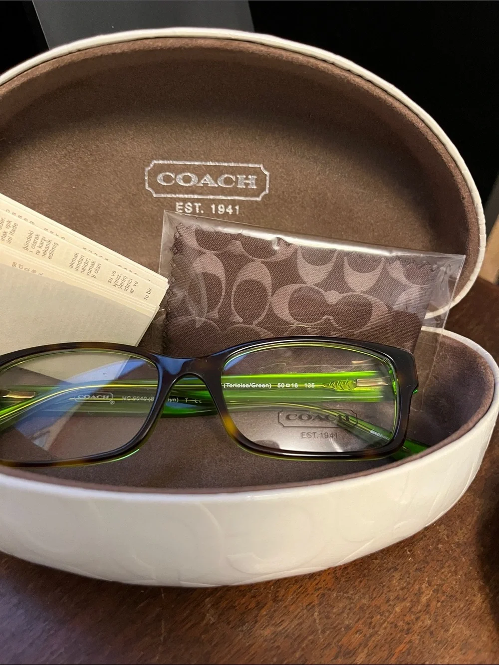 Prescription- Coach Eyeglasses Tortoiseshell Front with Neon Green Temples